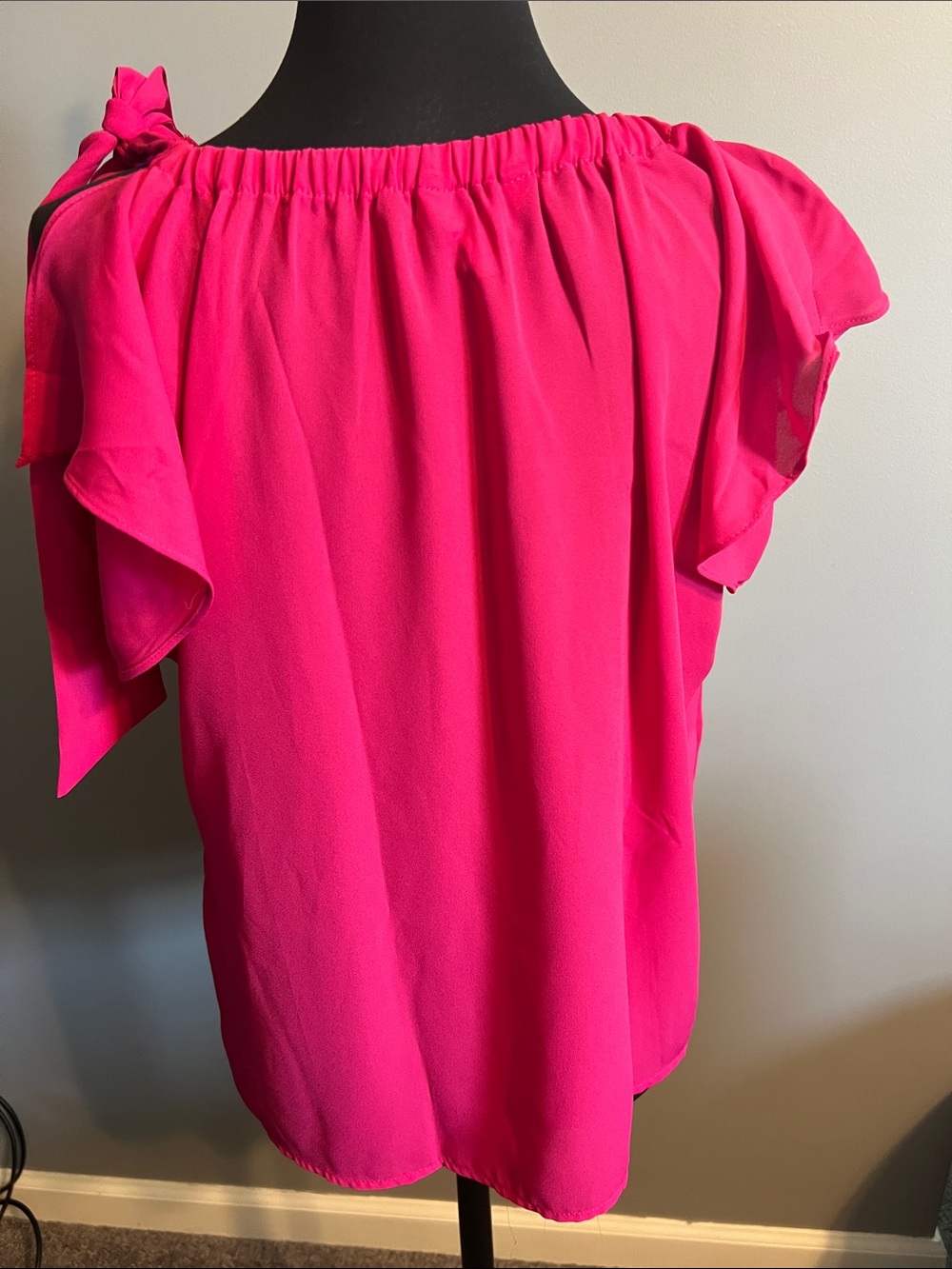 Banana Republic Tie Shoulder Boatneck Blouse- Hot Pink SZ S - Picture 4 of 4